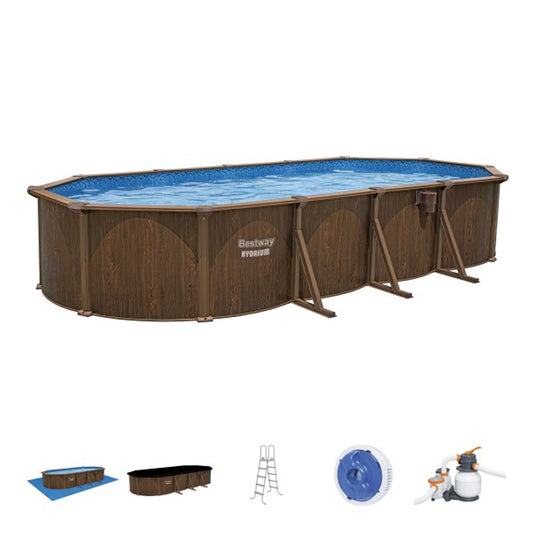 Bestway Hydrium 24'x12'x52" Oval Swimming Pool Set, Brown Woodgrain (Open Box)